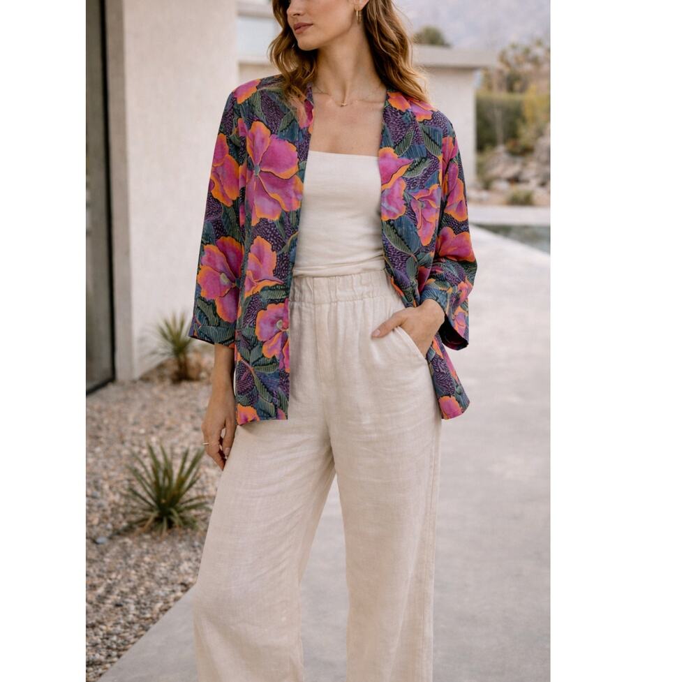 Vintage Tattoo California Floral Blazer Jacket Boho Rayon Large
